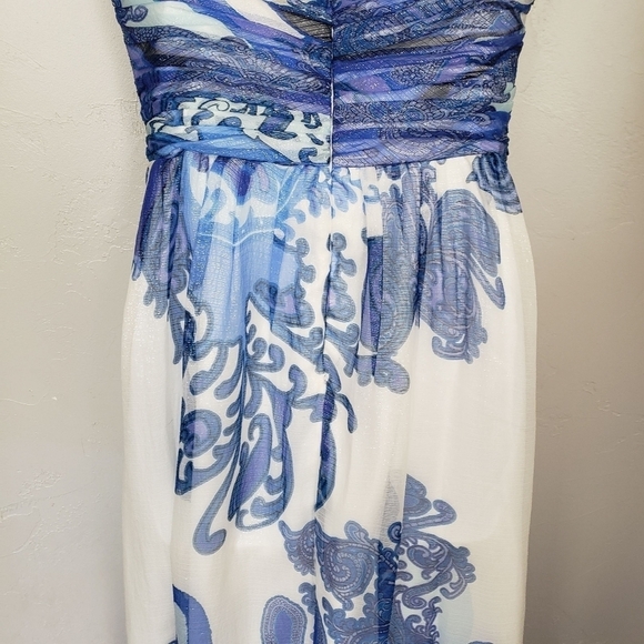 Aidan Mattox Women's 8 Paisley Maxi Dress Silk Blend Blue White Purple Formal - Picture 9 of 10